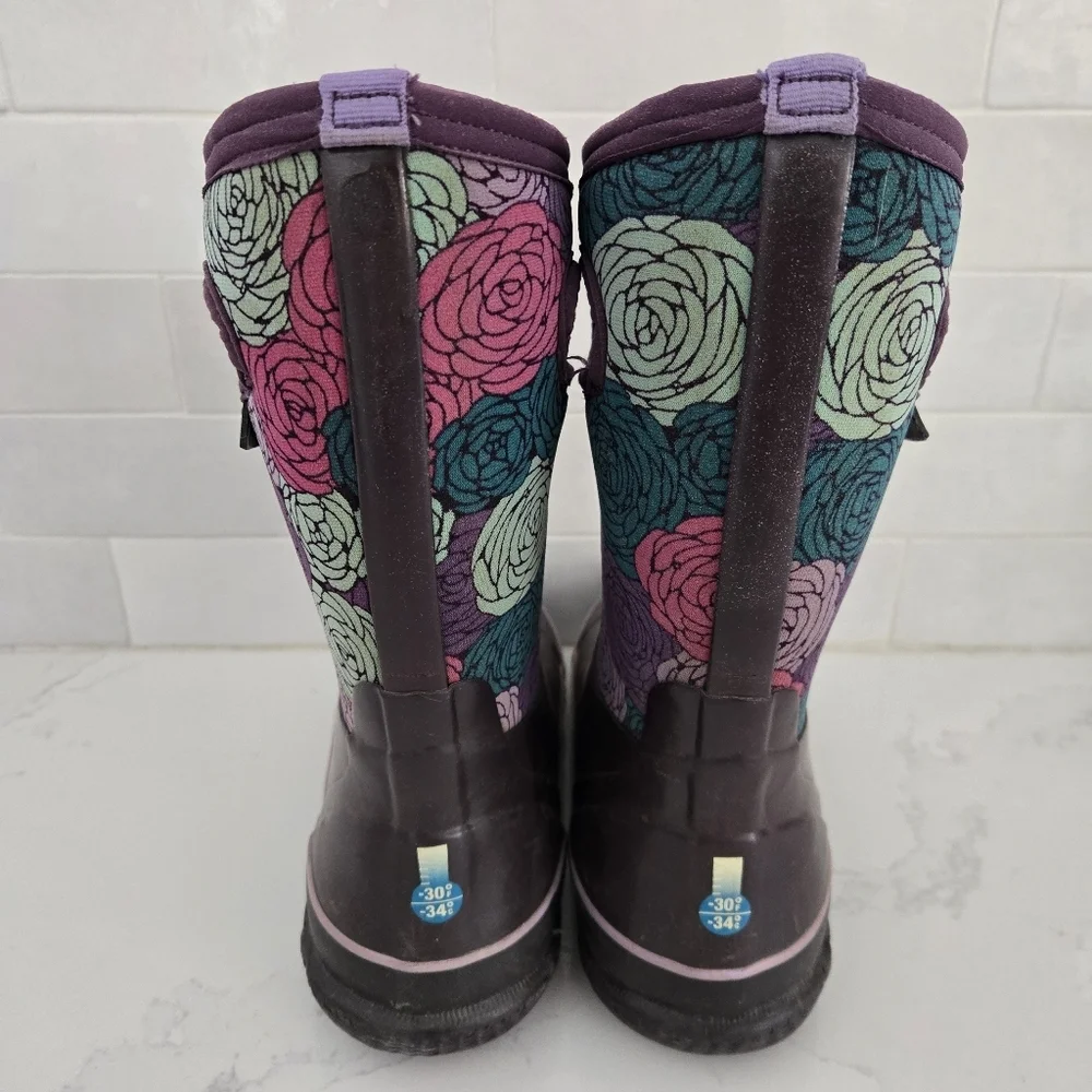 Bogs Classic High Handles Rosey Purple Floral Waterproof Insulated Snow Boots 4